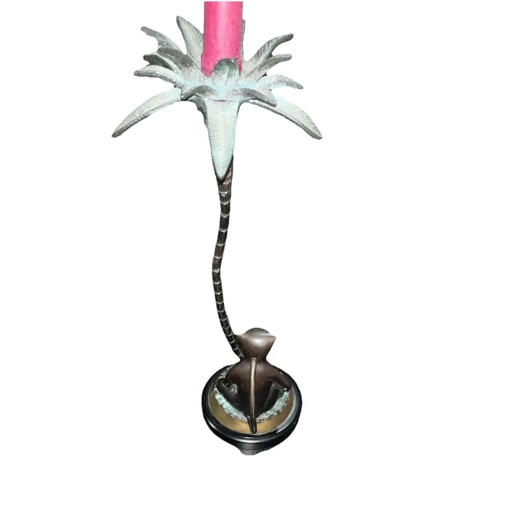 10/Bronze Monkey Palm Tree Monkey Taper Candle Holder, Black/Gold, 16 in